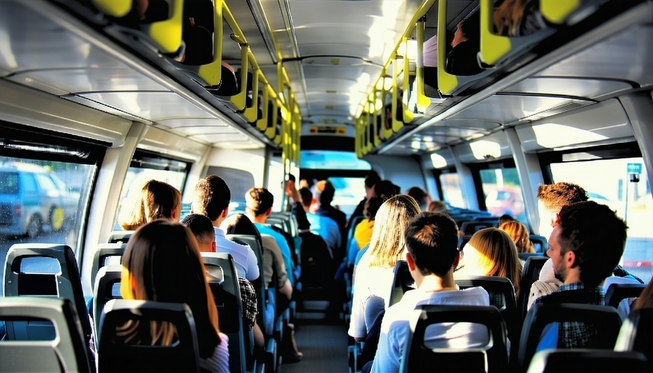 Travelers enjoying comfortable bus interiors